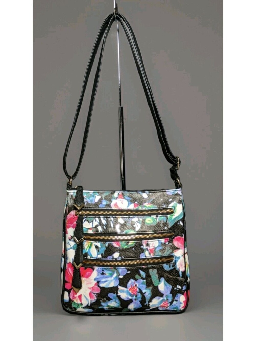 APT 9 FLORAL CROSSBODY BAG MULTI ZIP POCKET ORGANIZER LIGHTWEIGHT PURSE